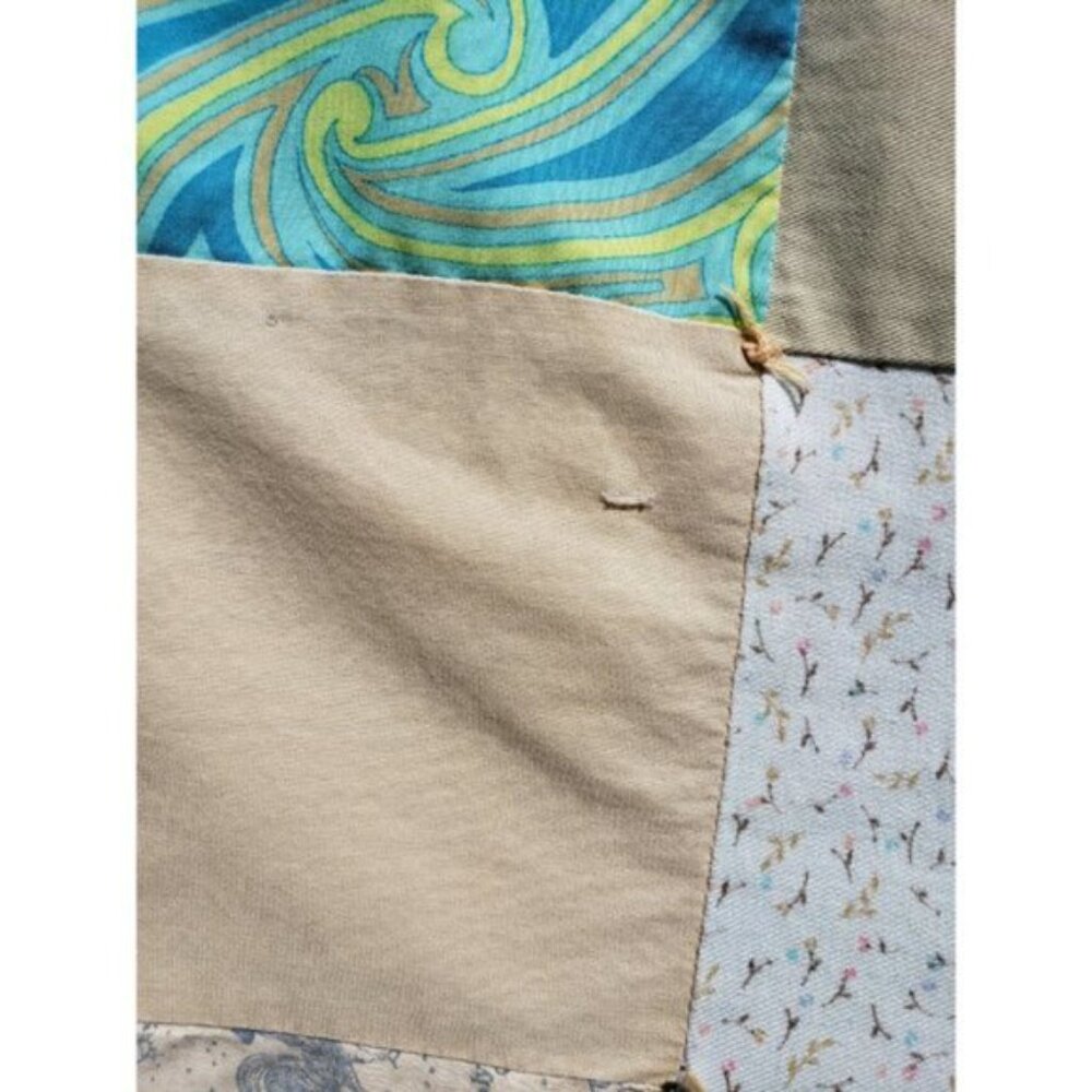 (💥3/$50) Vtg Nine Patch Quilt Square Lap Blanket Floral Fabric Patchwork - Picture 7 of 10